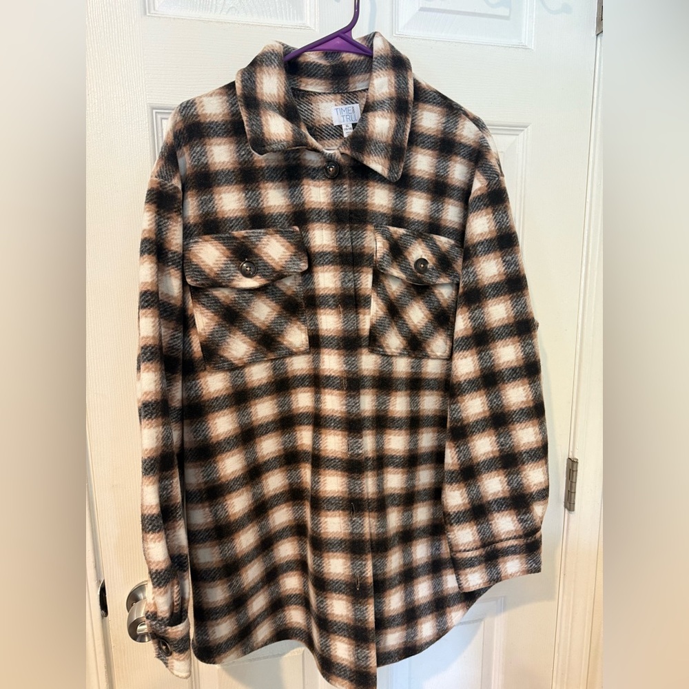 Time and Tru Black and White Plaid Jacket